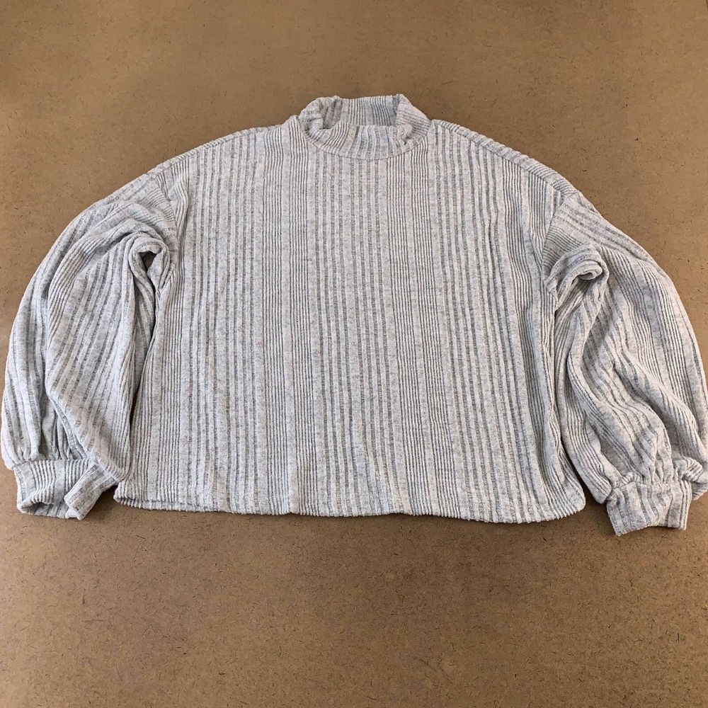 Shein Womens Pullover Sweater Gray Marled Long Sleeve Mock Neck Ribbed L New